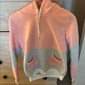 Soft Pink and Light Gray Colorblock Hoodie